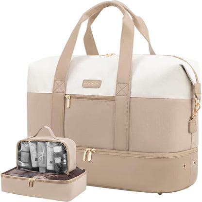 Große Reisetasche mit Schuhfach und Kulturtasche, Beige Khaki