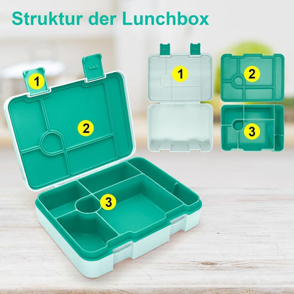 Brotdose mit Fächern für Kinder, Auslaufsicher Lunchbox