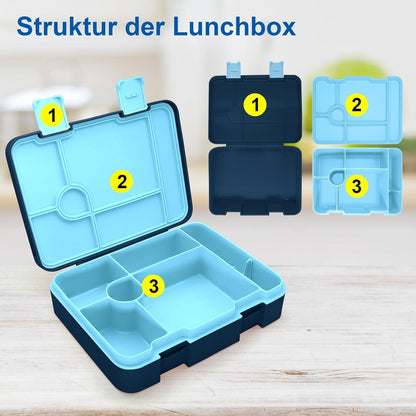 Brotdose mit Fächern für Kinder, Auslaufsicher Lunchbox