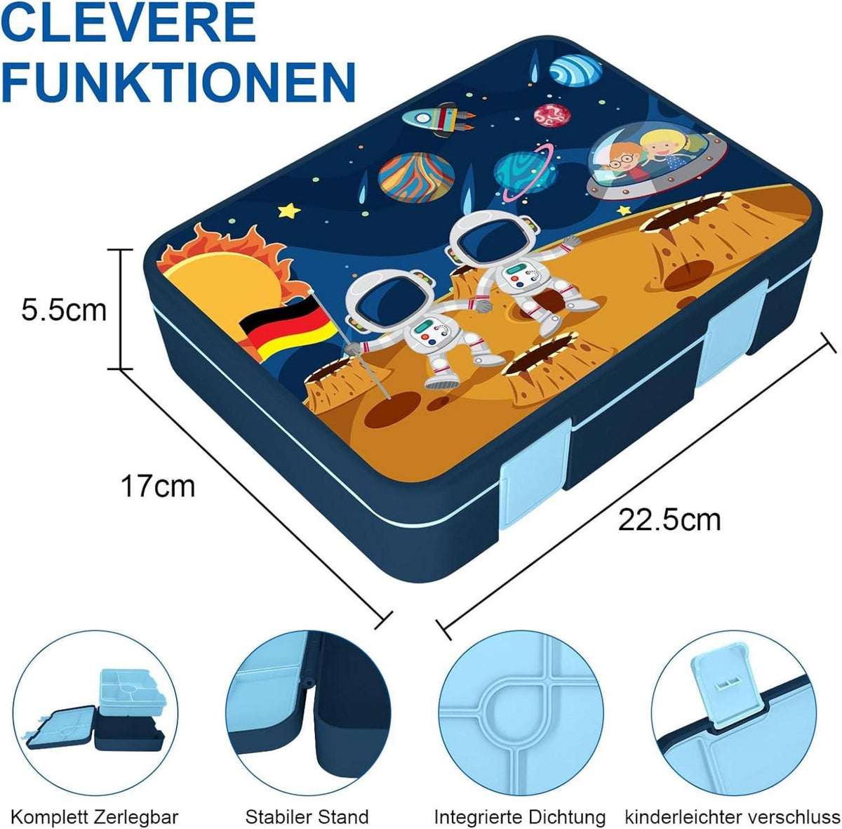 Brotdose mit Fächern Bento Lunchbox Auslaufsicher Snackbox Kinder