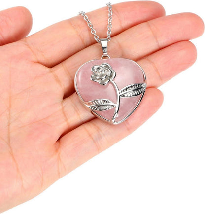 Herz Halskette Rosenquarz Anhänger Stein Silber Wrap Amulett Schmuck