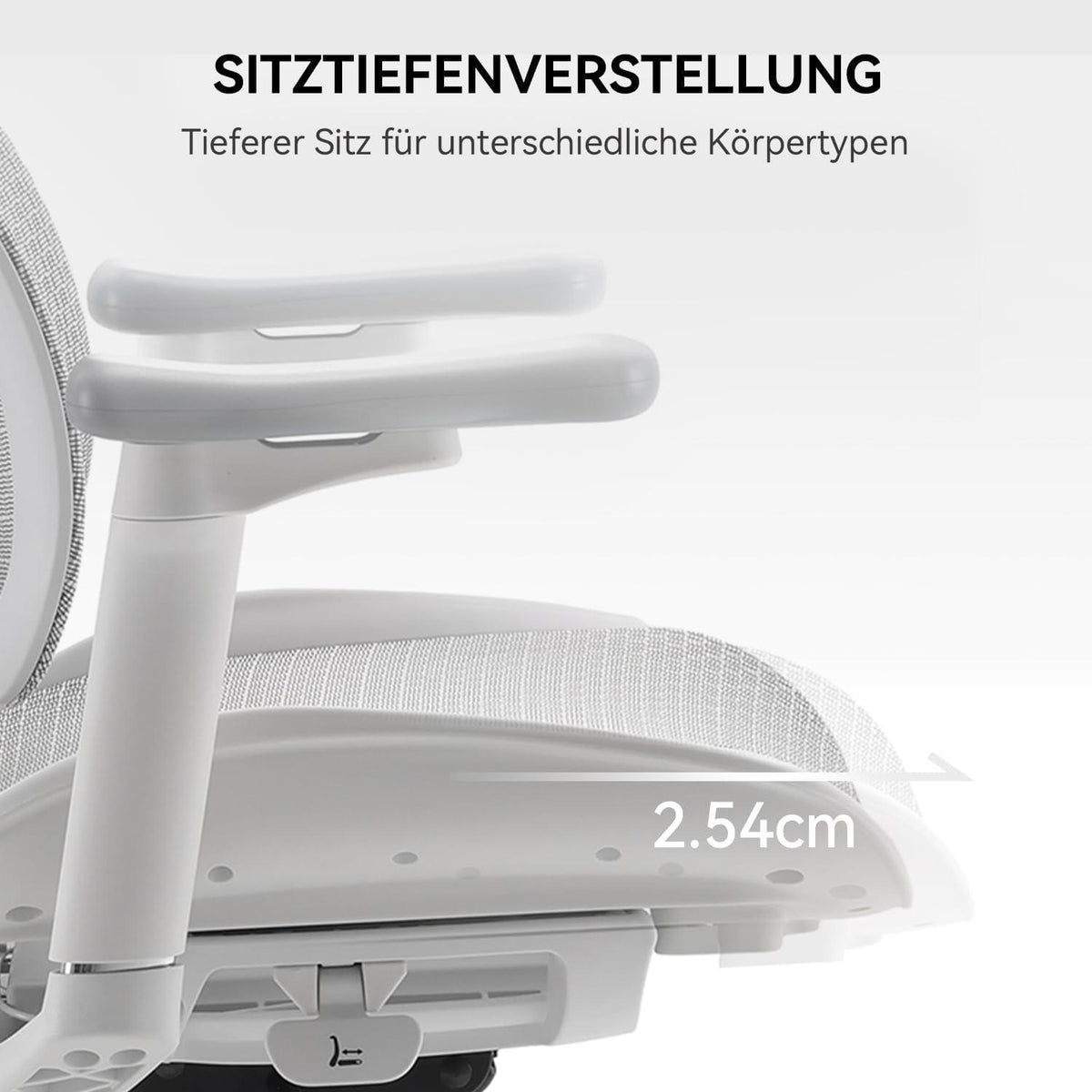 Ergonomischer Bürostuhl mit dualer Lordosenstütze und 4D-Armlehnen (Weiß)