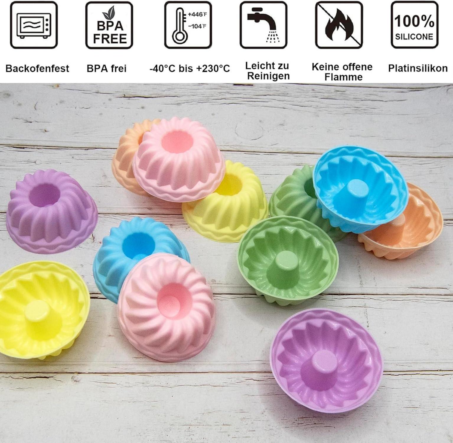 Silikon Mini Gugelhupf Backform 12 Stück Wiederverwendbar 6,5cm Blau