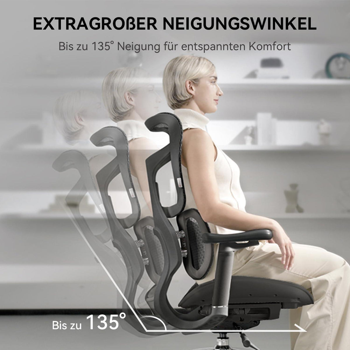 Ergonomischer Bürostuhl mit dualer Lordosenstütze und 4D-Armlehnen