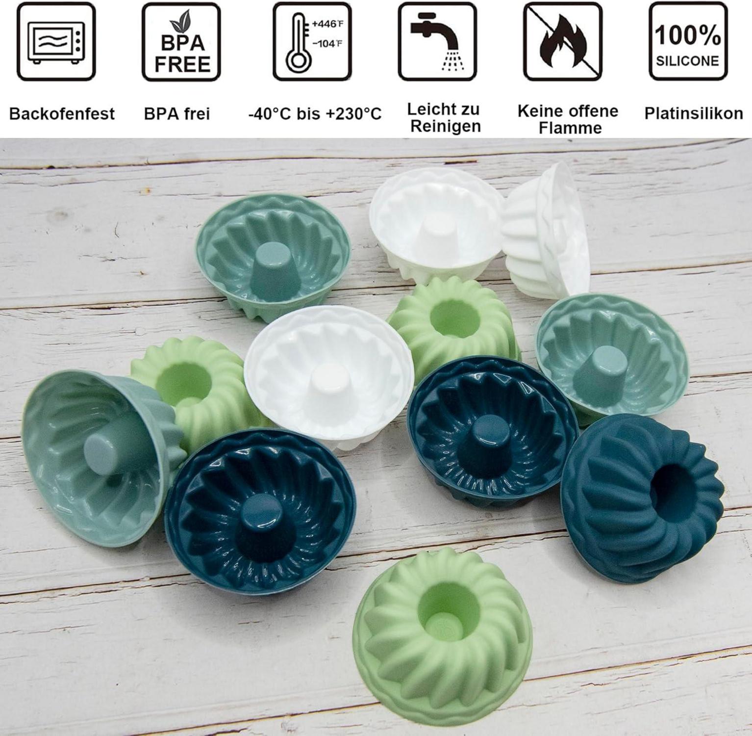 12er Mini Gugelhupfformen Silikon Backform - 6,5cm Ø, 3,5cm