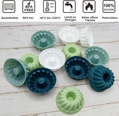 12er Mini Gugelhupfformen Silikon Backform - 6,5cm Ø, 3,5cm