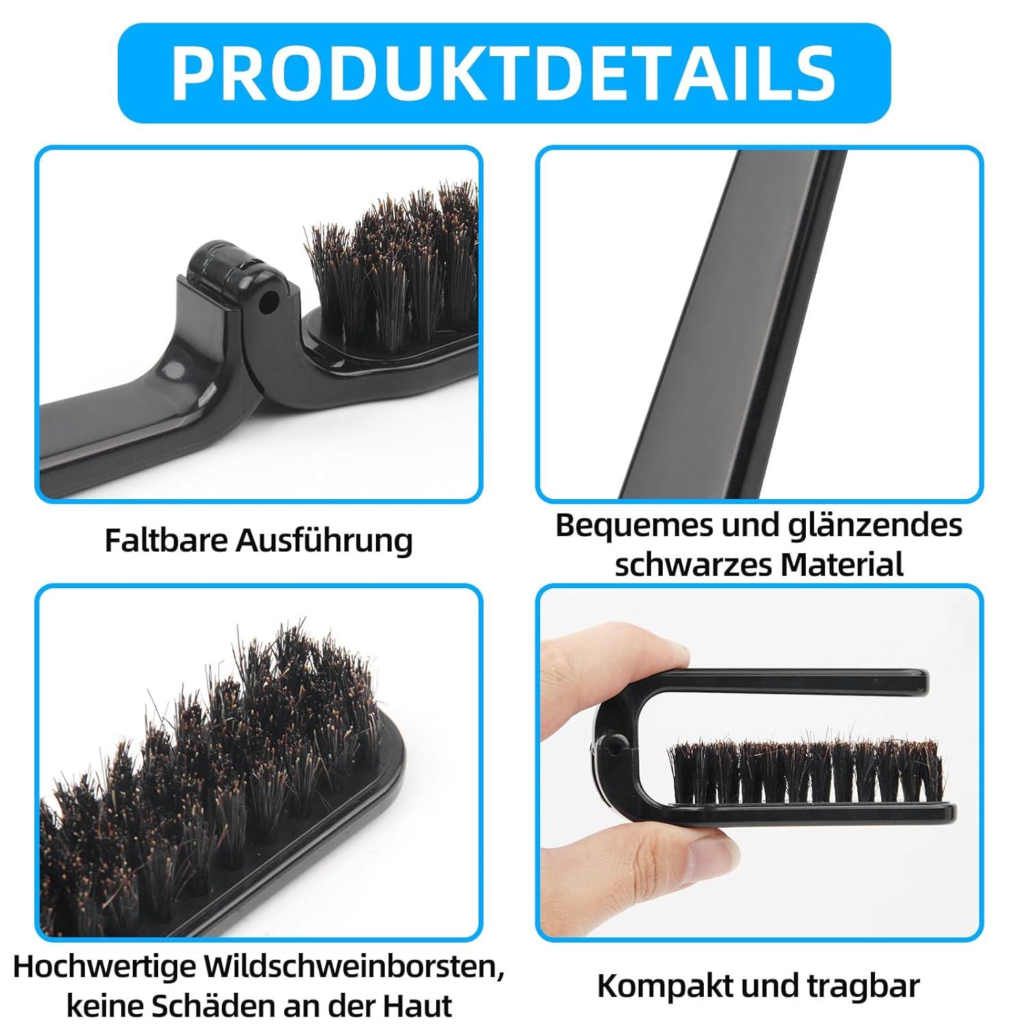 3-teiliges faltbares Reisebürsten-Set mit Wildschweinborsten, kompaktes Styling-Set