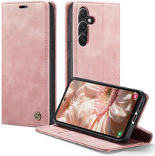Samsung Galaxy S24 Handyhülle Leder Flip Case Rosa Magnet