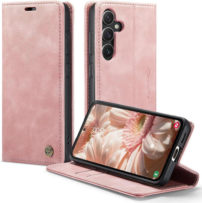 Samsung Galaxy S24 Handyhülle Leder Flip Case Rosa Magnet