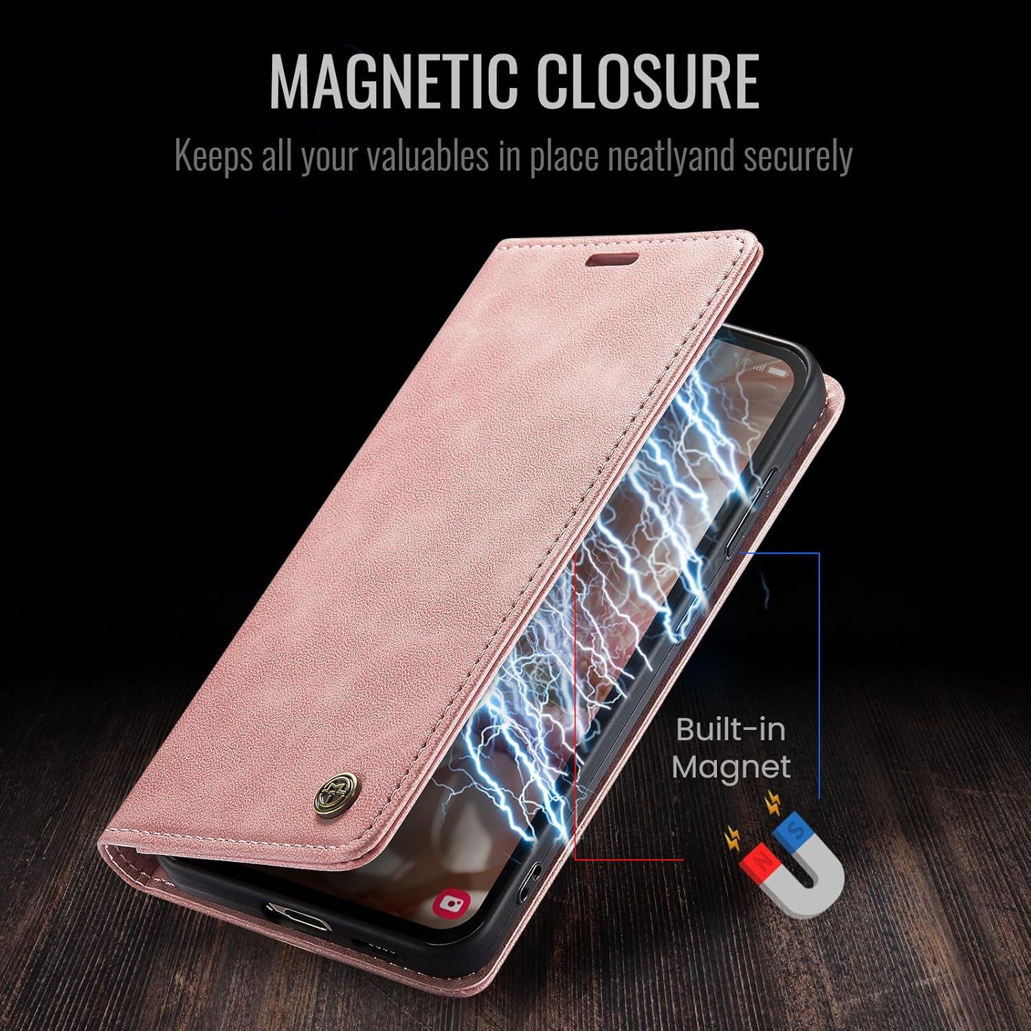 Samsung Galaxy S24 Handyhülle Leder Flip Case Rosa Magnet