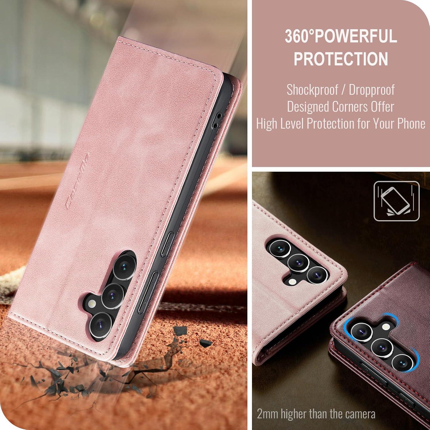 Handyhülle Samsung Galaxy S24 5G Leder Klapphülle Standfunktion - Rosa