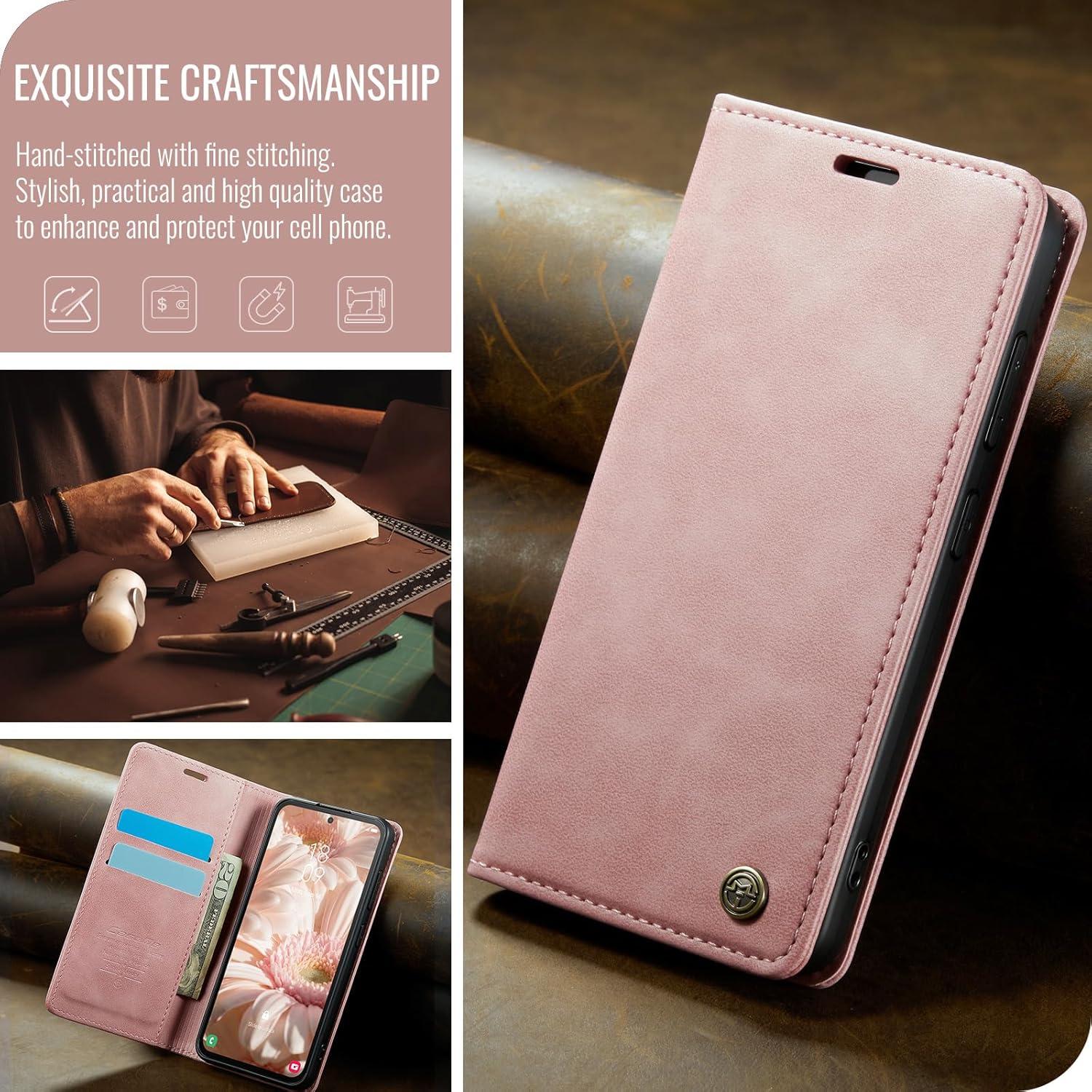 Handyhülle Samsung Galaxy S24 5G Leder Klapphülle Rosa