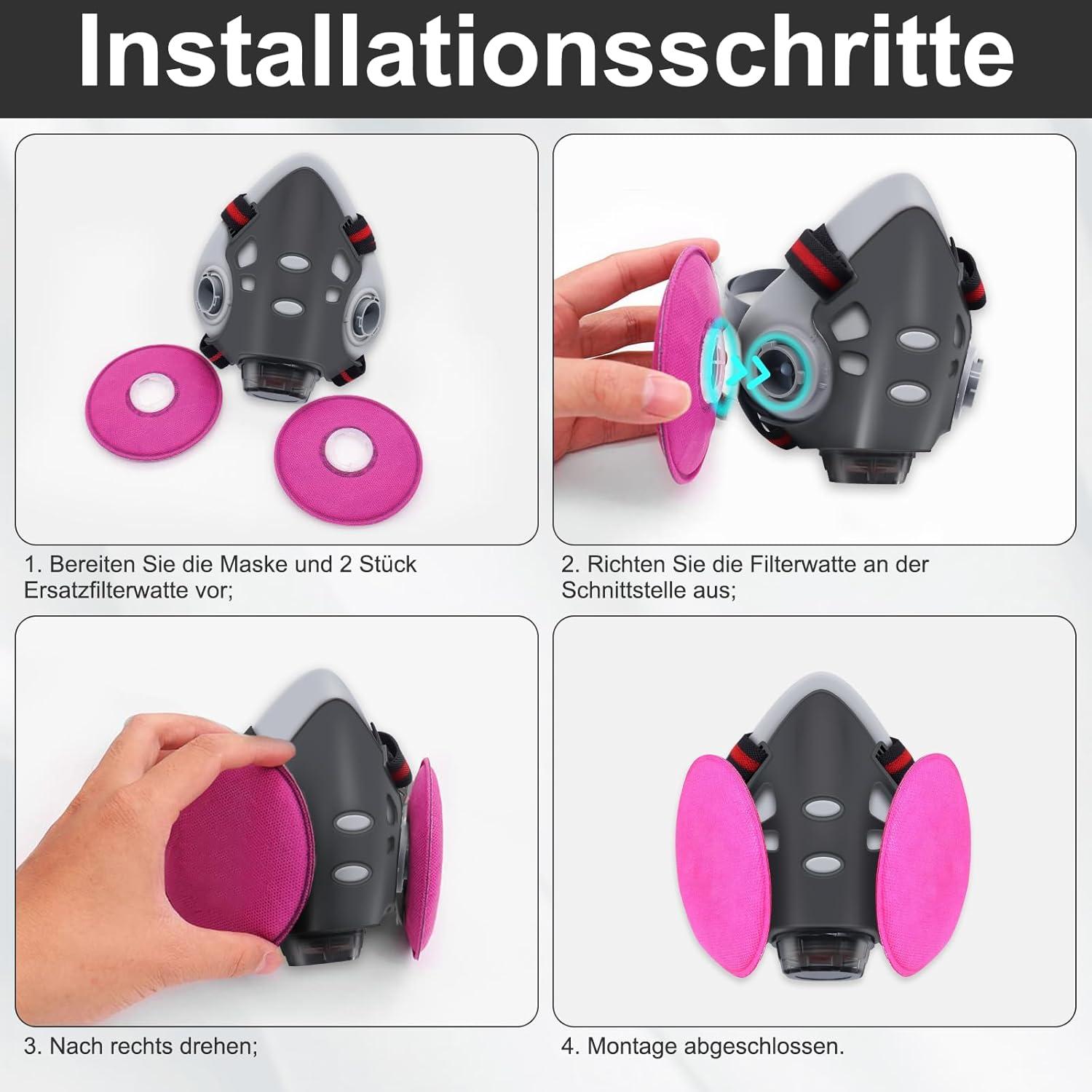 Prassia Dust Face Cover, Aktivkohle Atemschutzmaske mit Filterwatte - Schwarz