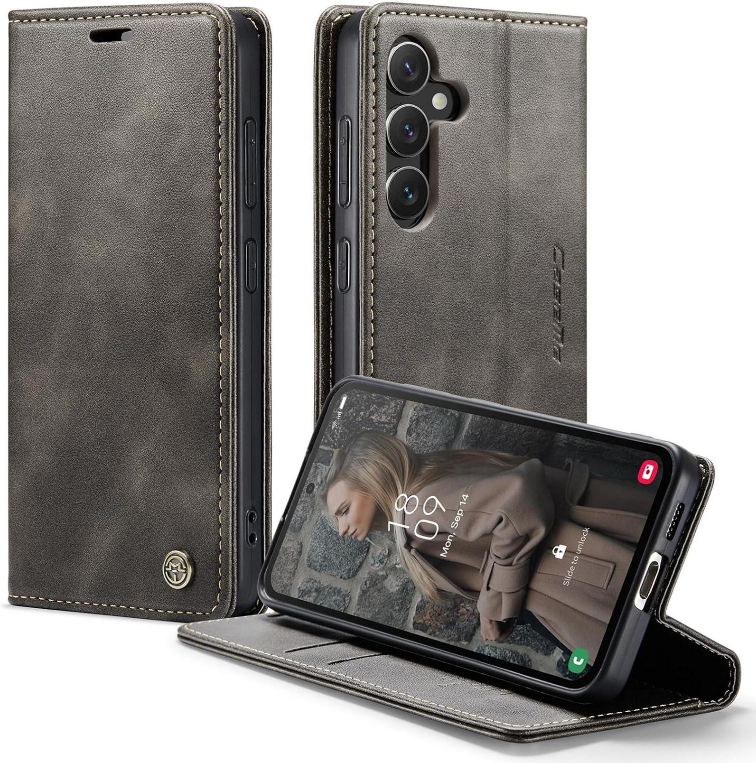 Samsung Galaxy S24 5G Handyhülle Leder Klapphülle Kaffee