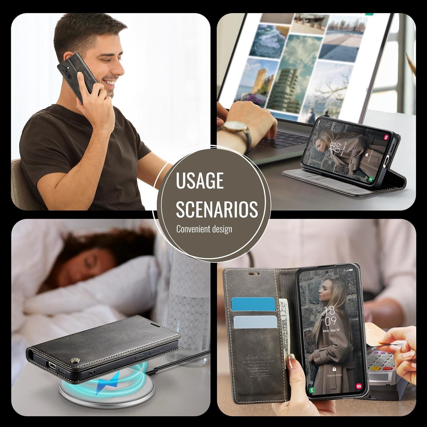 Samsung Galaxy S24 Hülle Leder Flip Case Standfunktion Kaffee