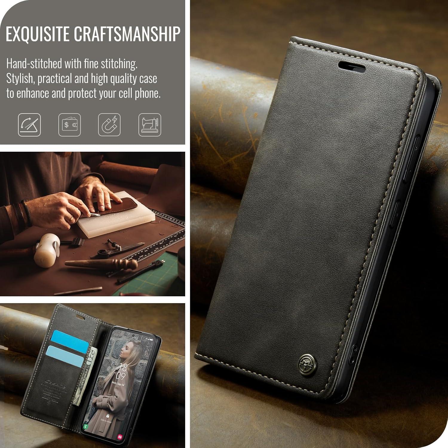 Schutzhülle Samsung Galaxy S24 5G Hülle Leder Flip Case Kartenfach - Kaffee