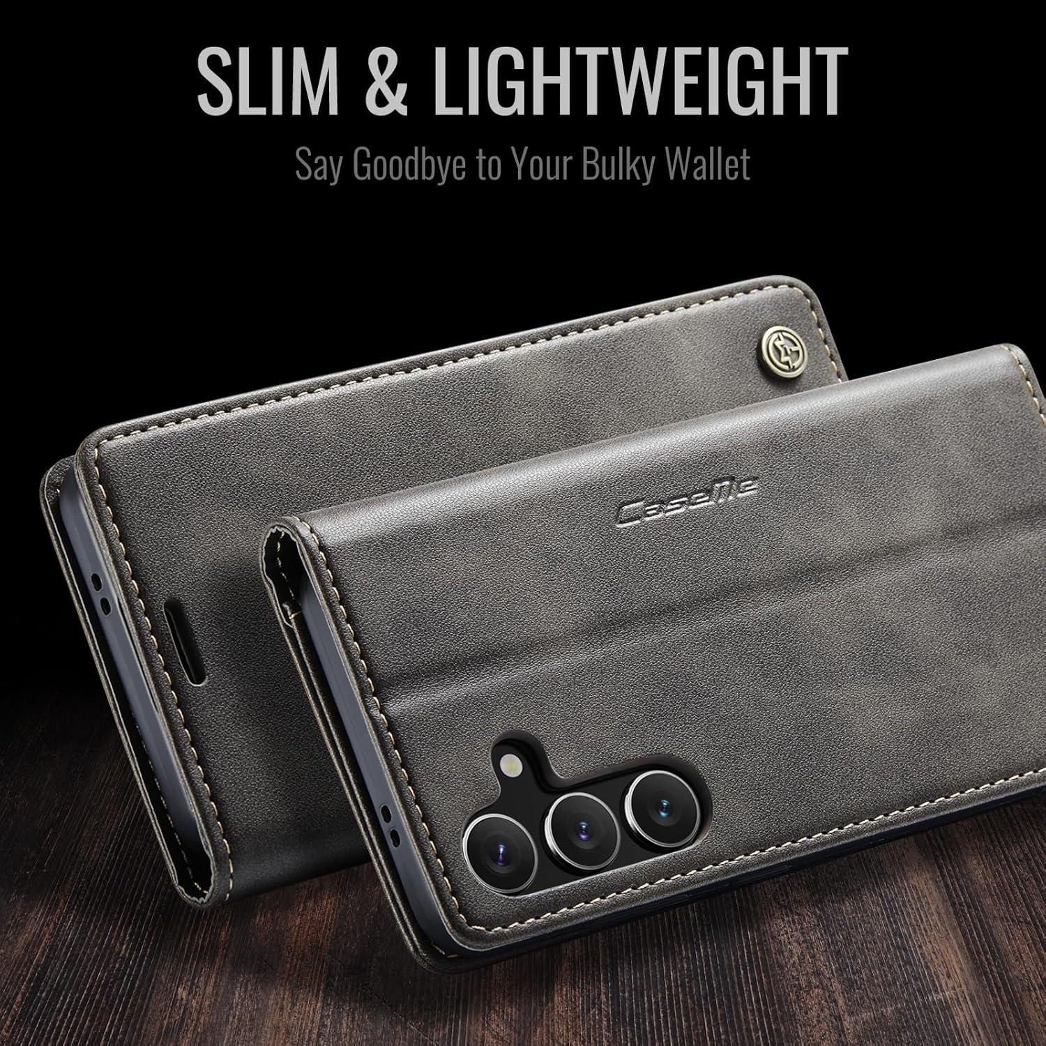 Schutzhülle Samsung Galaxy S24 5G Hülle Leder Flip Case Kartenfach - Kaffee