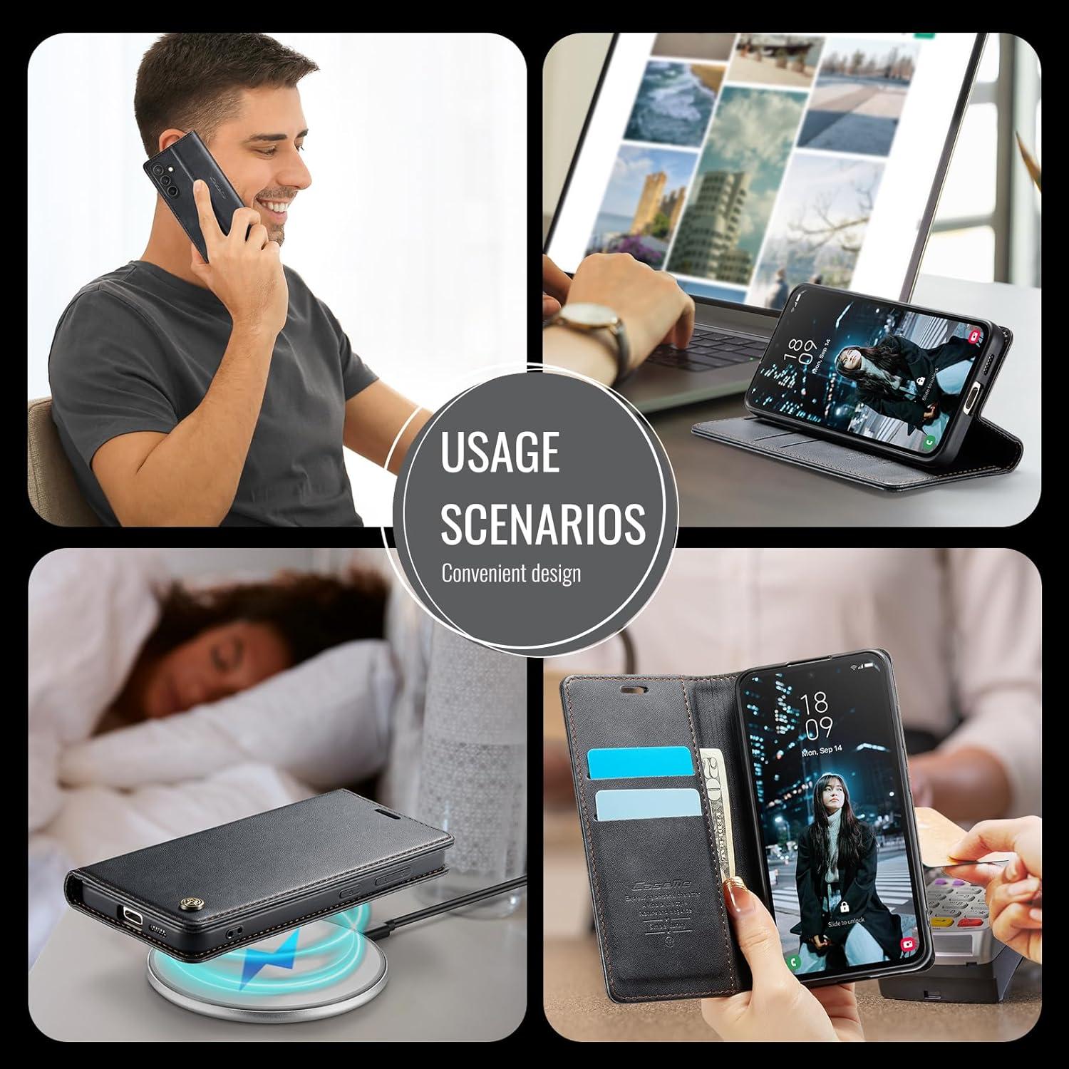 Samsung Galaxy S24 Handyhülle Leder Schwarz Standfunktion Kartenfach