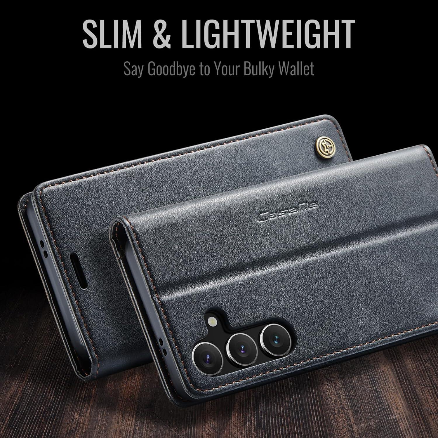 Samsung Galaxy S24 Handyhülle Schwarz Leder Flip Case Magnet Standfunktion