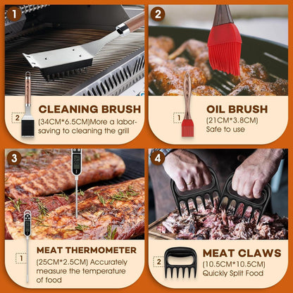 Grillbesteck Set Edelstahl 29-teilig BBQ Zubehör Männer Geschenk