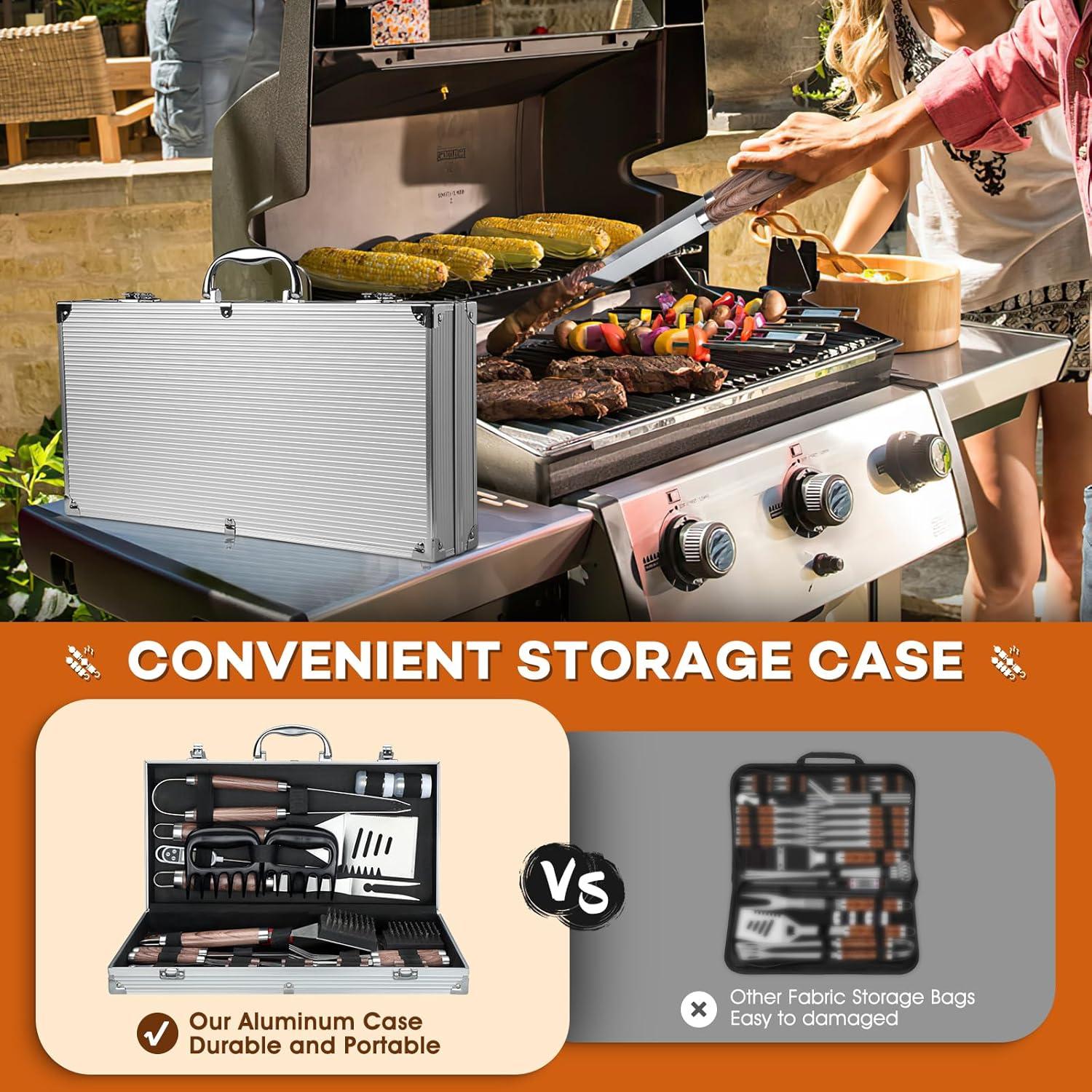 Grillbesteck Set Edelstahl 29-teilig BBQ Zubehör Männer Geschenk im