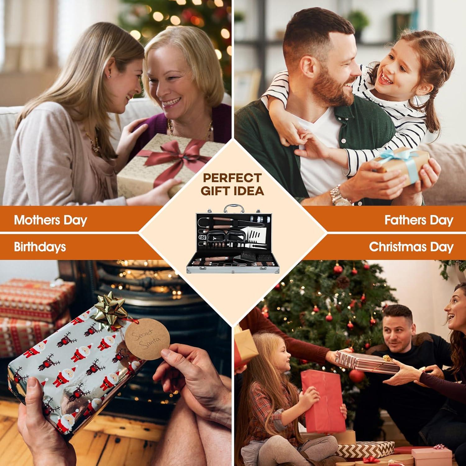 Grillbesteck Set Edelstahl 29-teilig BBQ Zubehör Männer Geschenk