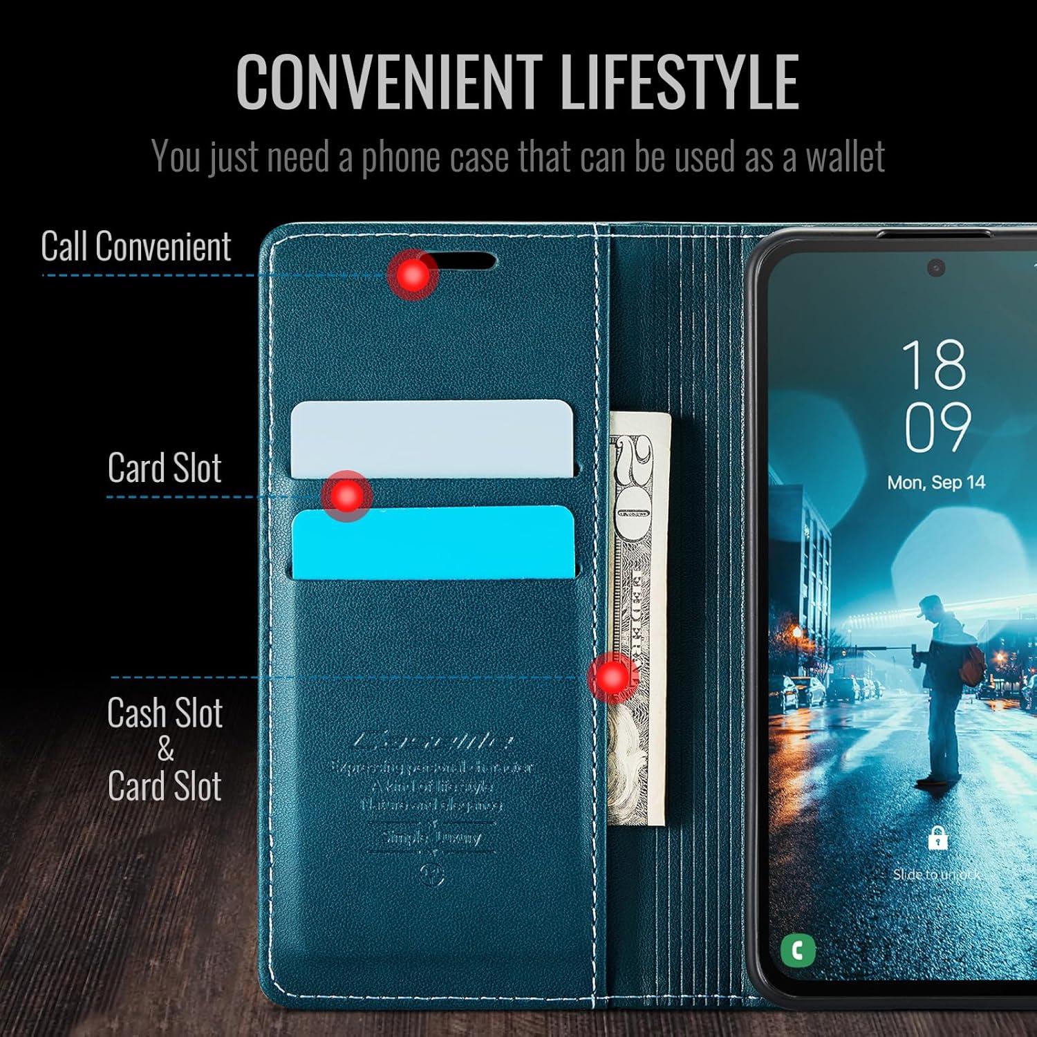Leder Handyhülle Samsung Galaxy S24 Klapphülle Blau Standfunktion