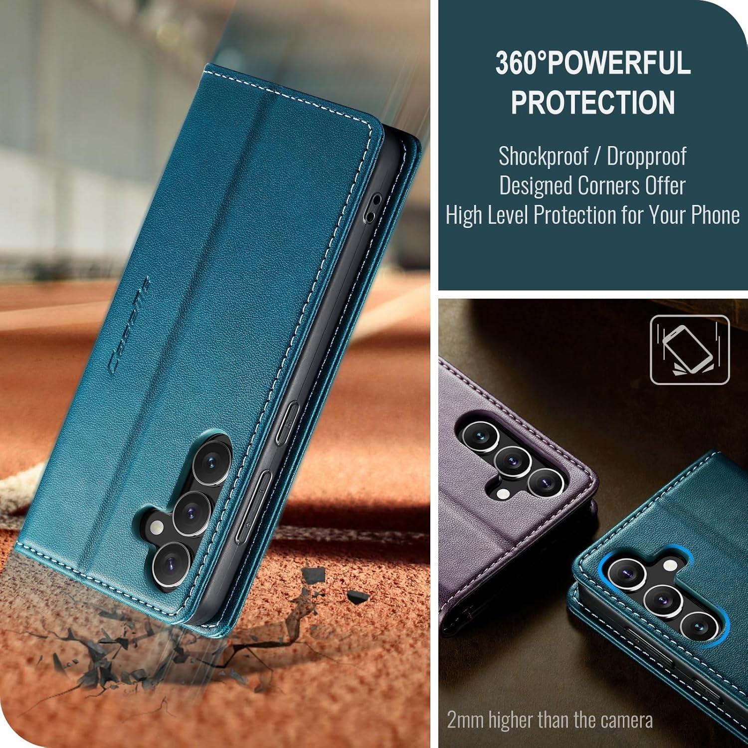 Samsung Galaxy S24 Handyhülle Leder Flip Case mit Standfunktion - Blau