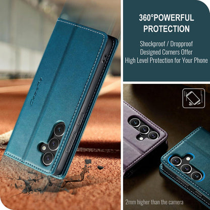 Samsung Galaxy S24 Handyhülle Leder Flip Case mit Standfunktion - Blau