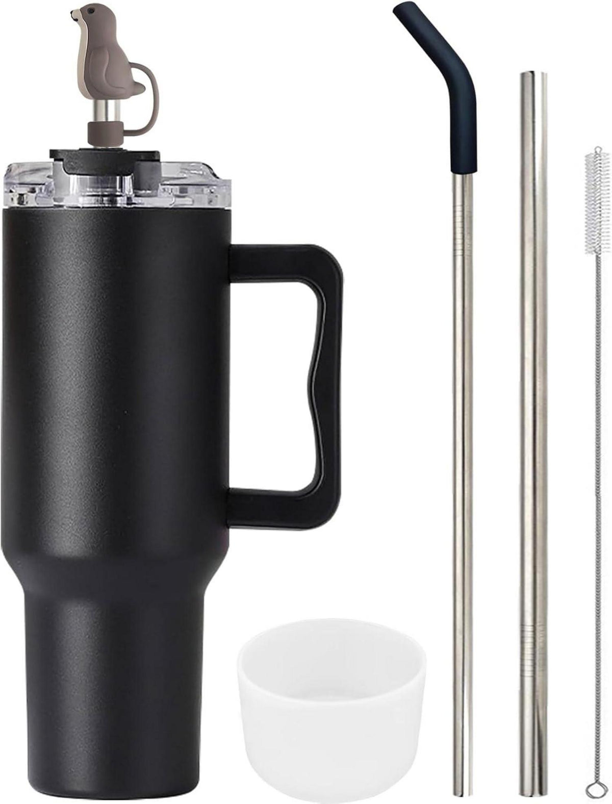 FloweryOcean 40oz Edelstahl Thermobecher to go mit Griff und Strohhalm
