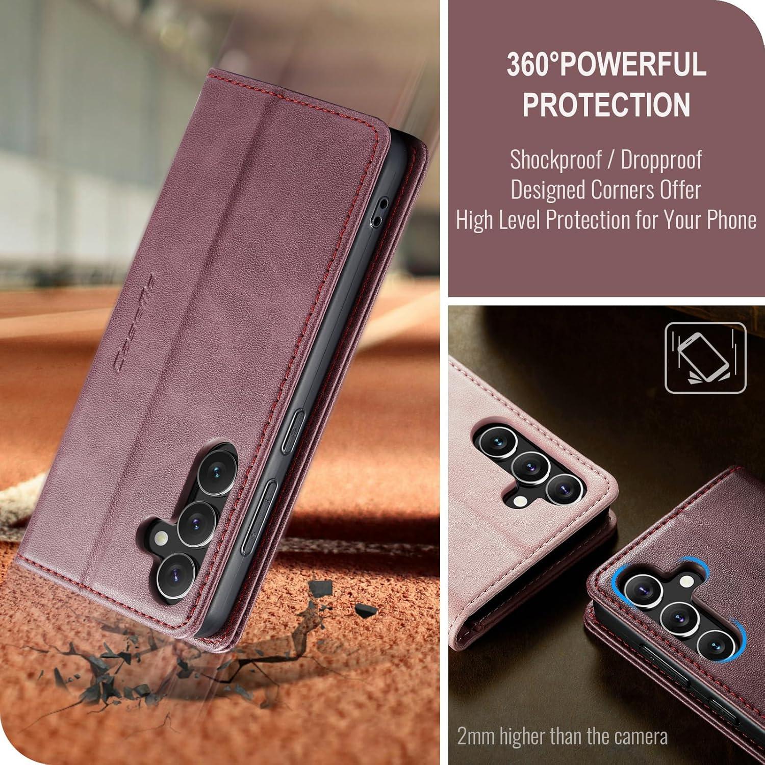 Handyhülle Samsung Galaxy S24 5G Leder Klapphülle Rot Magnet Standfunktion
