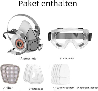Universal Gesichtsschutz Halbmaske mit Filter und Schutzbrille