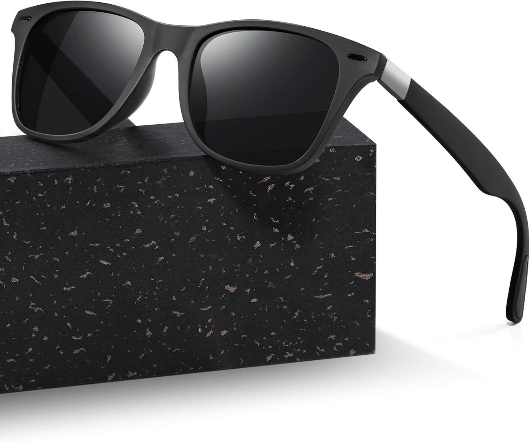 Polarisierte UV400-Schutz Sonnenbrille Rechteckige Schwarz Ultraleicht