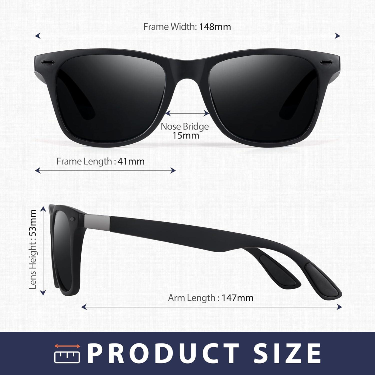 Polarisierte UV400-Schutz Sonnenbrille Rechteckige Schwarz Ultraleicht