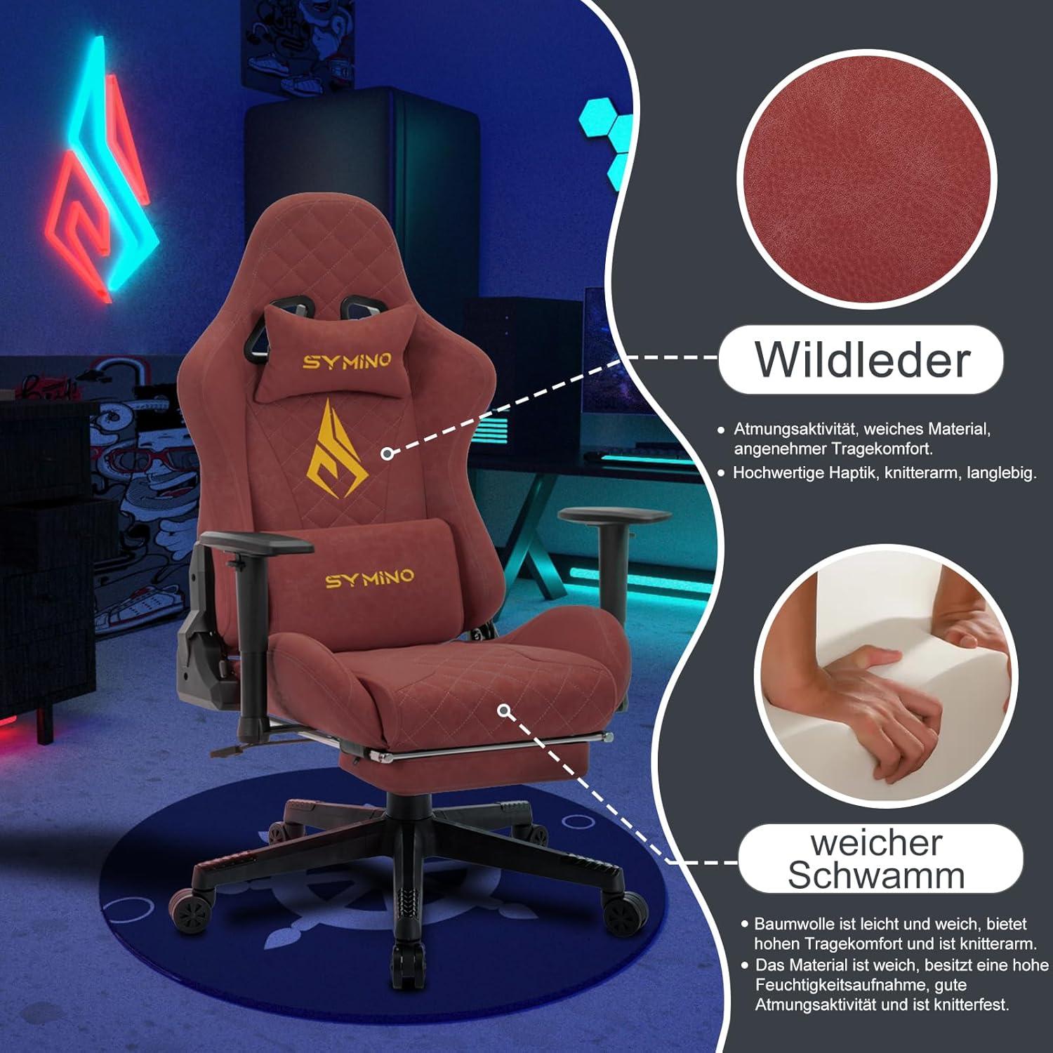 Ergonomischer Gaming Stuhl Vintage-PU-Leder Fußstütze Orange