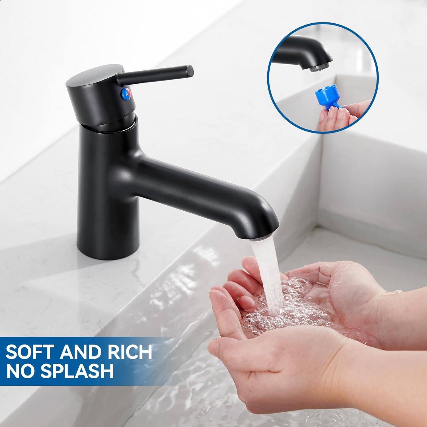 Schwarzer Einhebel-Wasserhahn Badarmatur 134mm - Warm Kalt