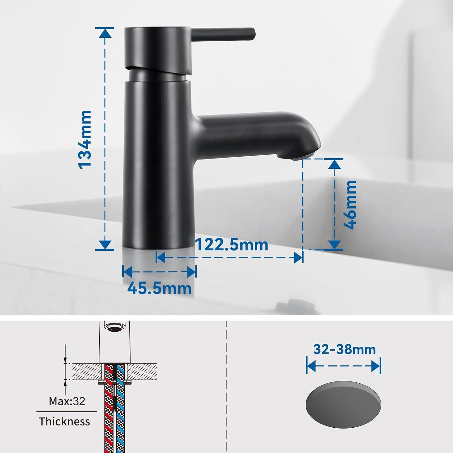 Schwarzer Einhebel-Wasserhahn Bad 134 mm Höhe Mischbatterie
