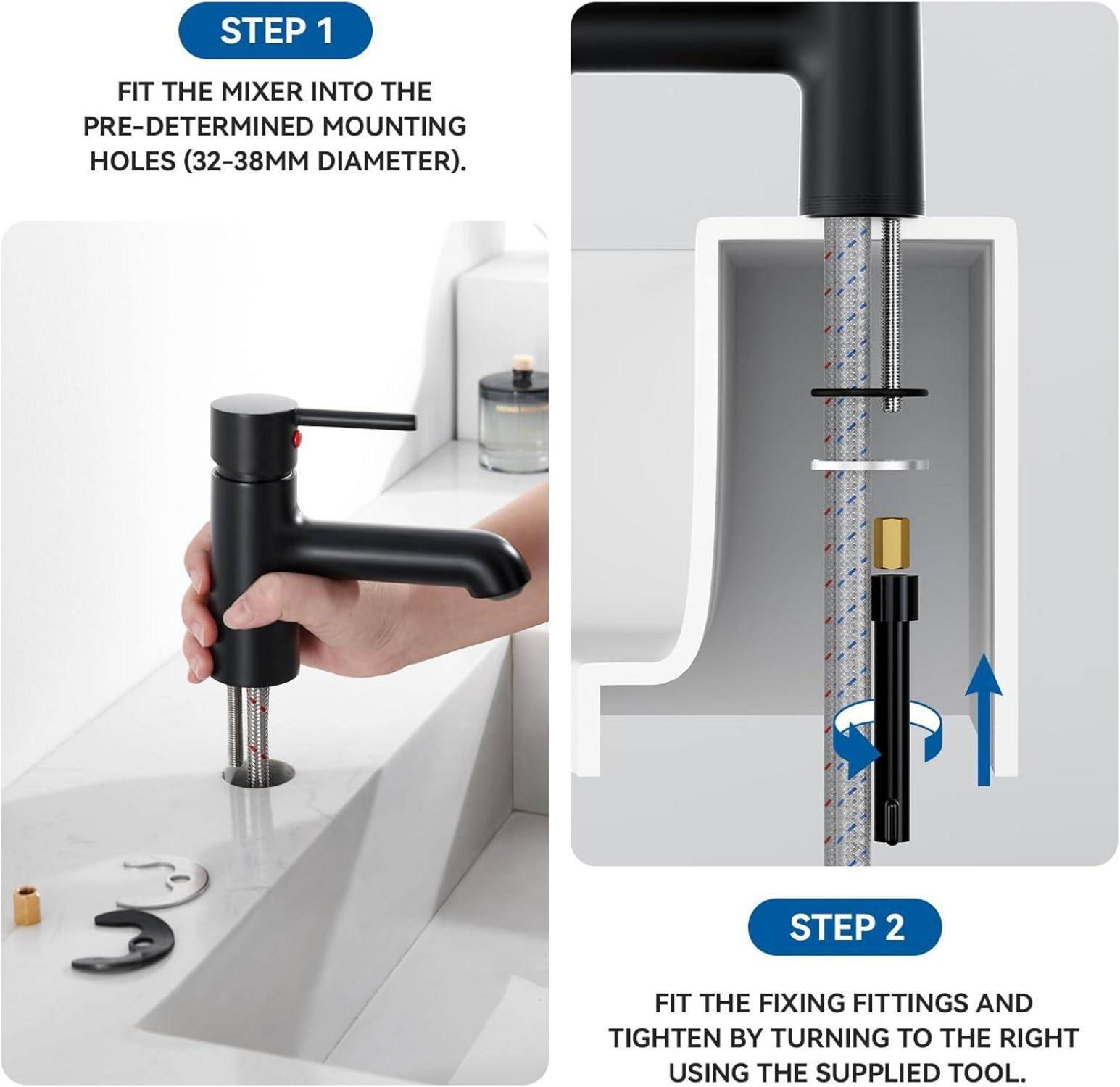 Auralum Schwarze Badarmatur Einhebel-Wasserhahn 134mm