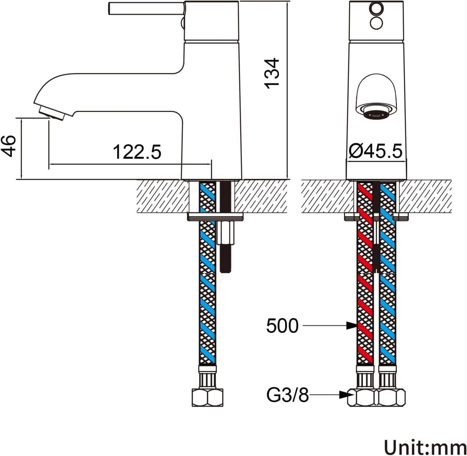 Auralum Schwarze Badarmatur Einhebel-Wasserhahn 134 mm Mischbatterie Warm- und Kaltwasser Badezimmer