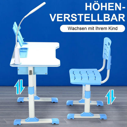 Kinderschreibtisch Set LED-Licht höhenverstellbar Schublade Blau