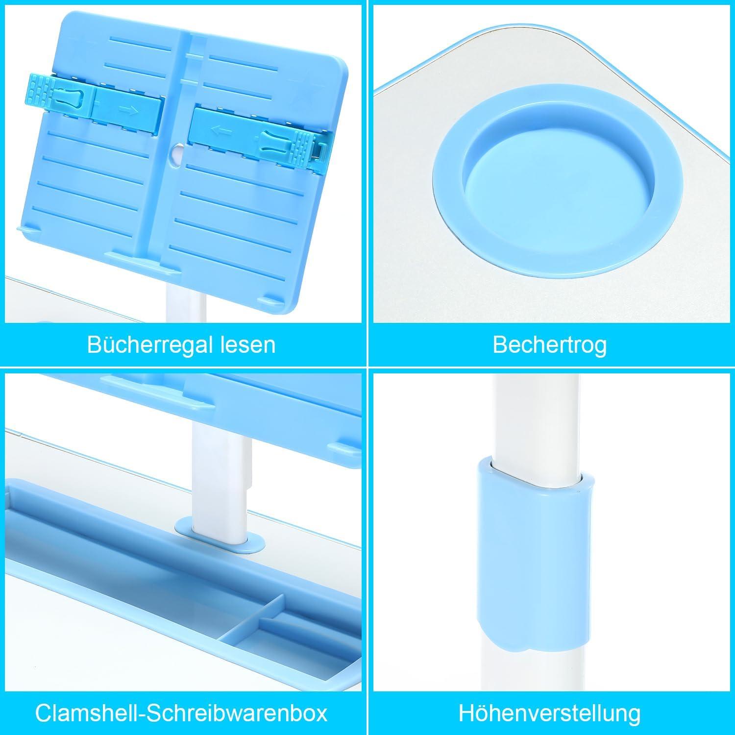 Kinderschreibtisch Set LED-Licht höhenverstellbar Schublade Blau