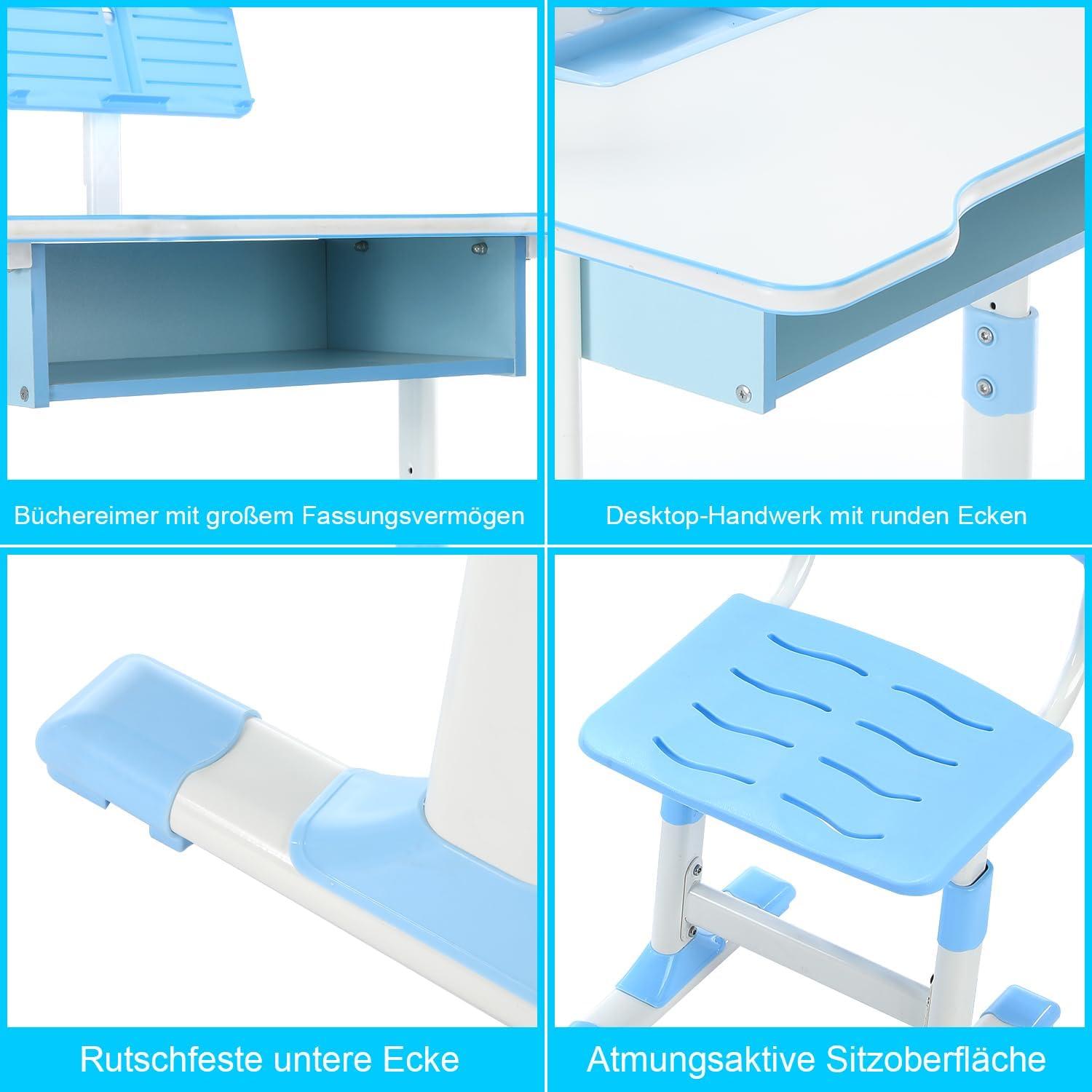 Höhenverstellbarer Kinderschreibtisch Set mit LED-Licht & Stuhl, Blau