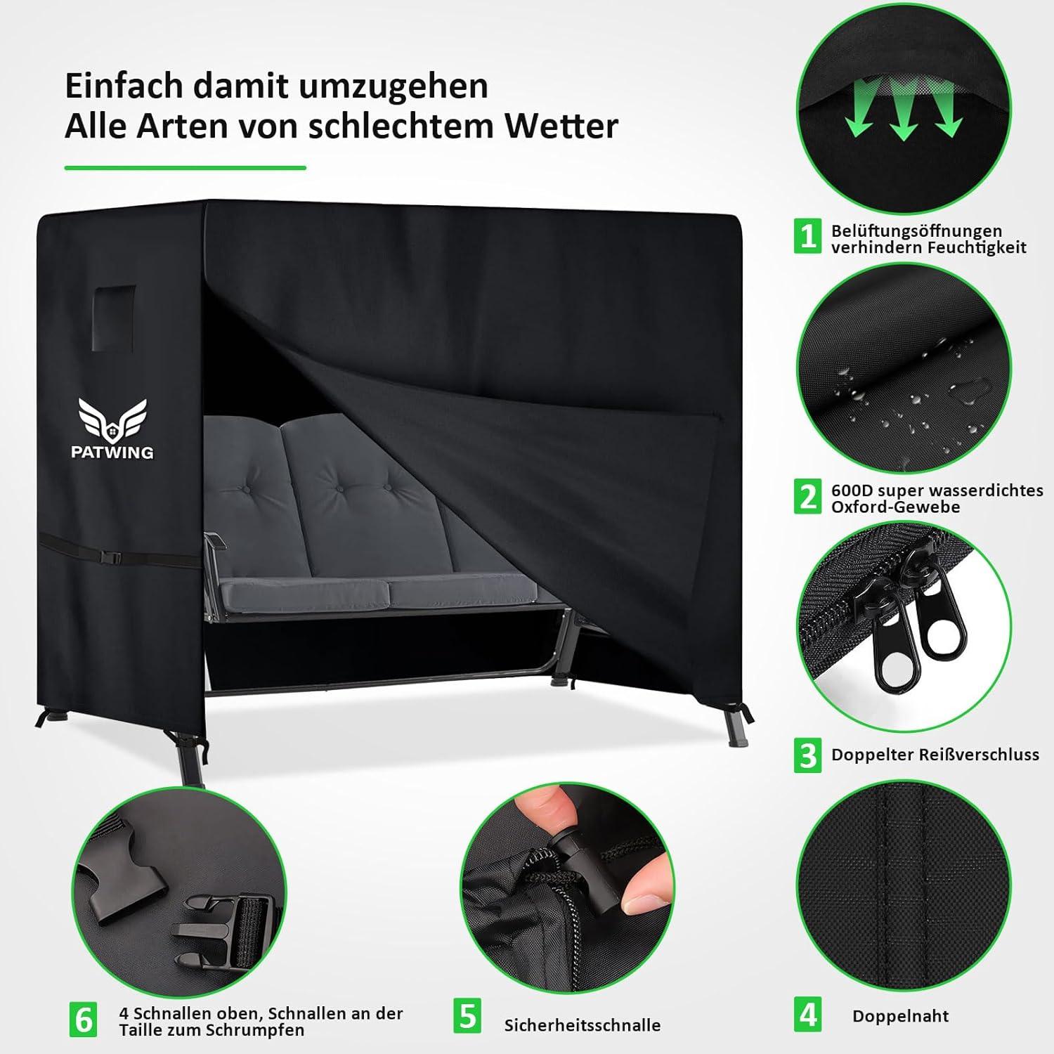 Schutzhülle Hollywoodschaukel 3-4Sitzer 600D Wasserdicht 250x150x160cm