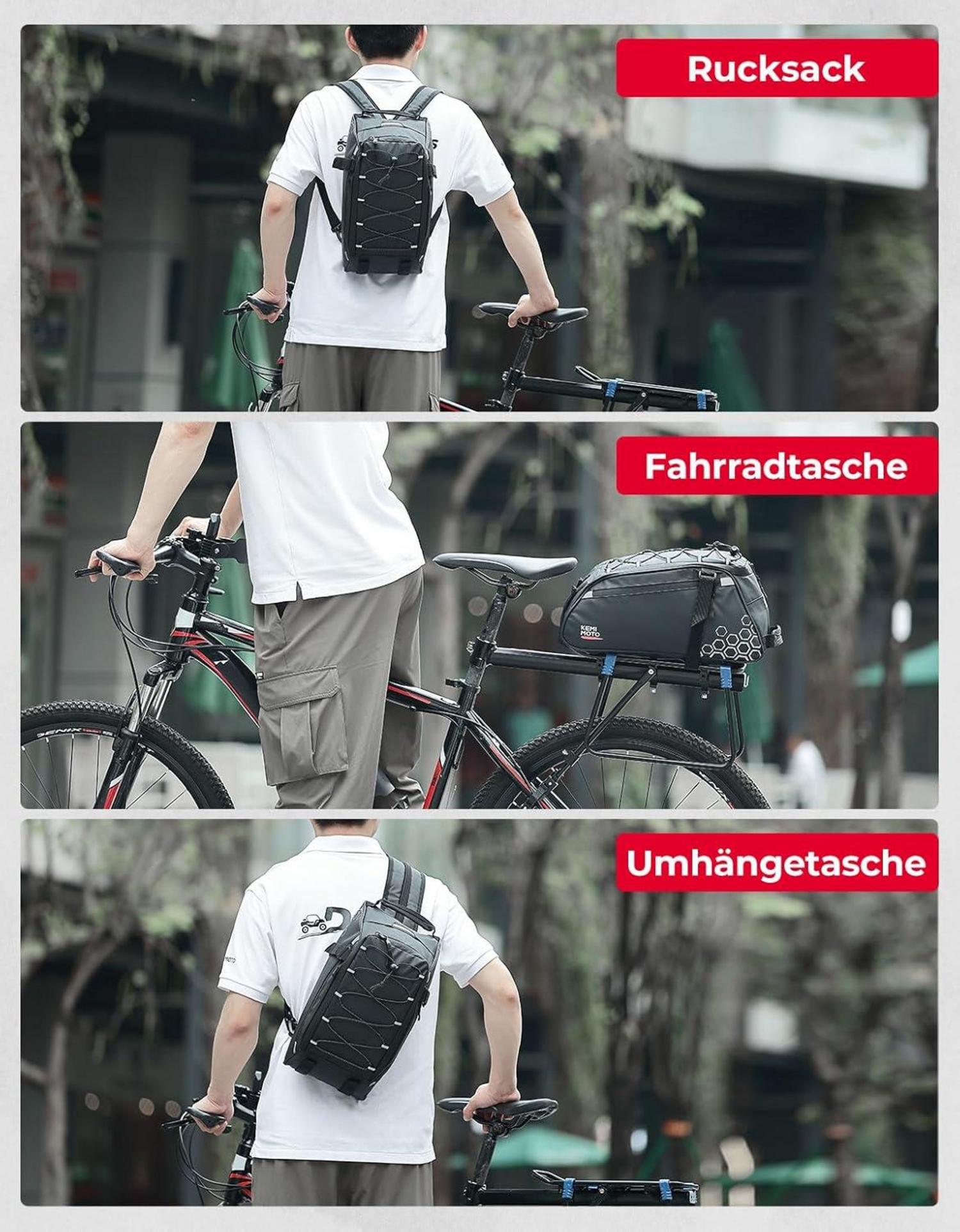 3 IN 1 Gepäckträgertasche 13L Wasserdicht Fahrradtaschen Fächer