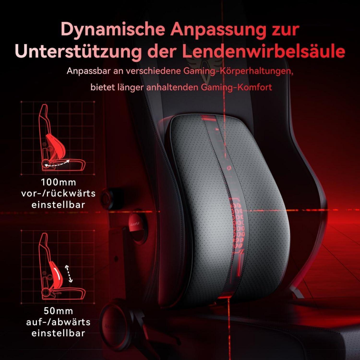 AutoFull M6 Gaming Stuhl mit 6D-Verstellarmlehnen und dynamischer Lendenwirbelstütze