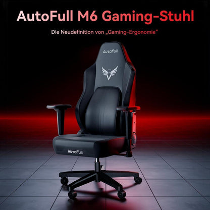 AutoFull M6 Gaming Stuhl PU-Leder Schwarz Basic, 3D-Armlehnen, Tracking-Lendenwirbelstütze