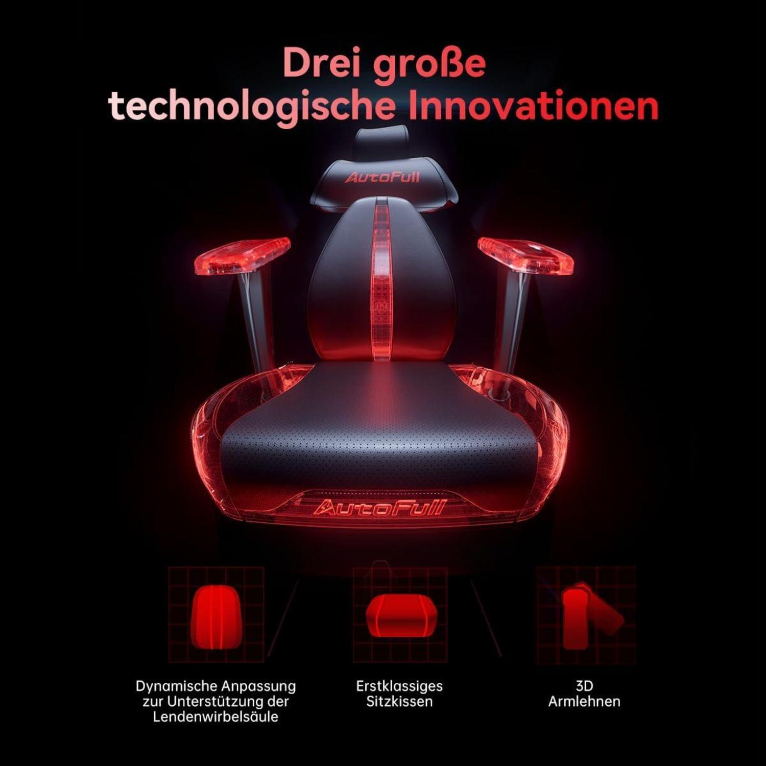 Gaming Stuhl 3D Armlehnen dynamische Lendenstütze PU-Leder Schwarz
