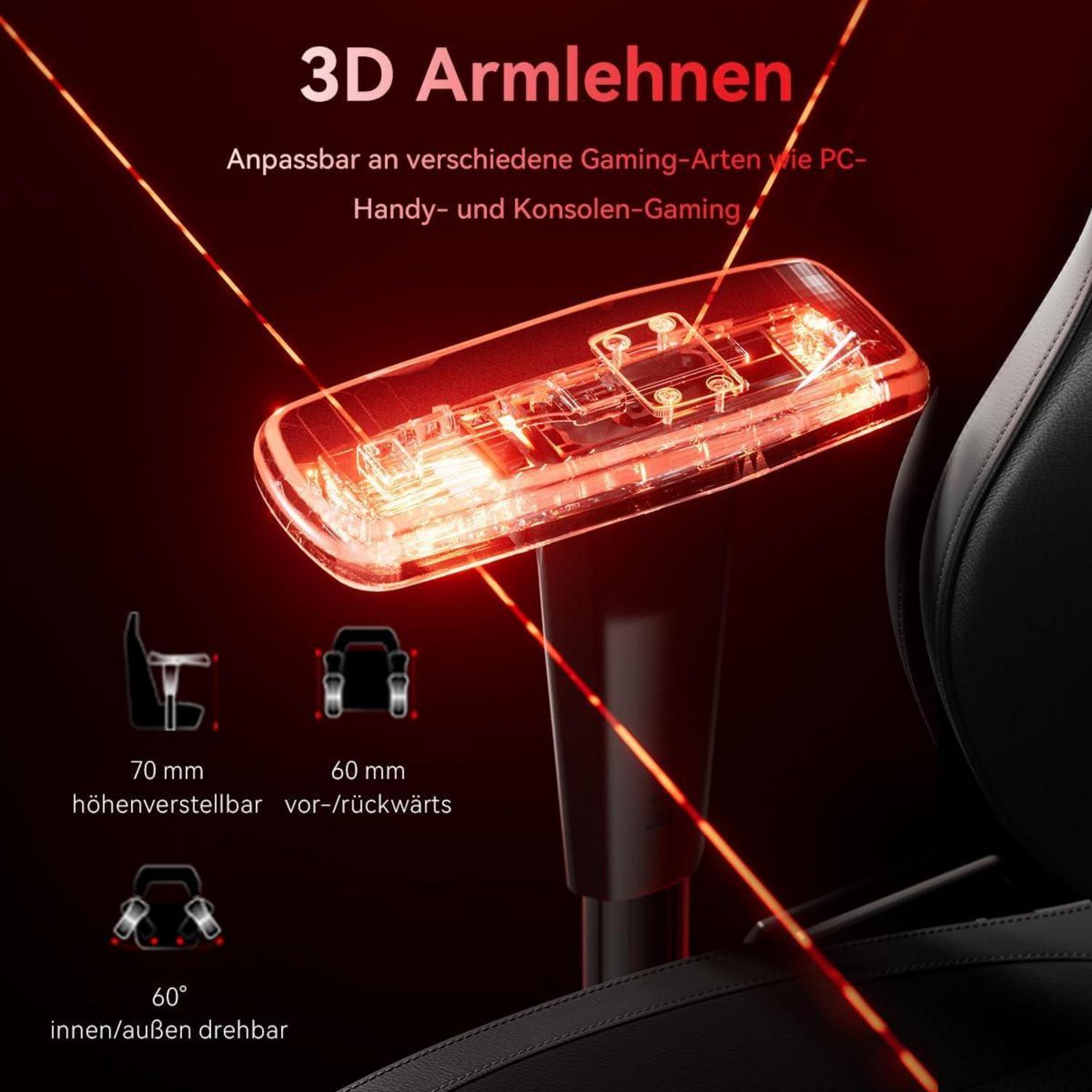 Gaming Stuhl 3D Armlehnen dynamische Lendenstütze PU-Leder Schwarz