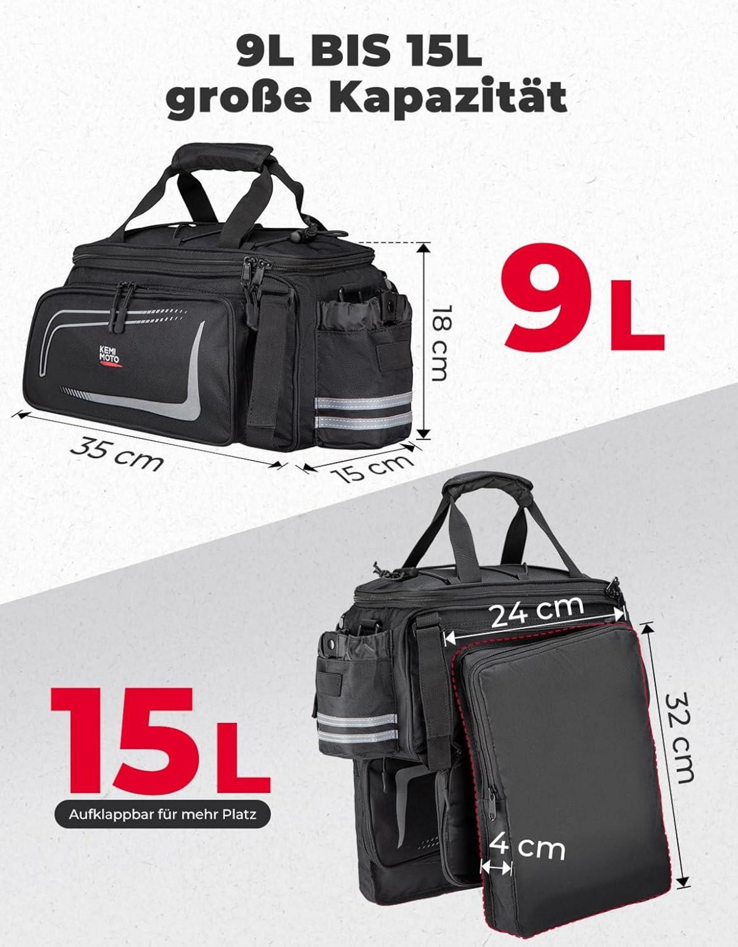 Fahrradtasche Gepäckträger 9L-15L wasserabweisend