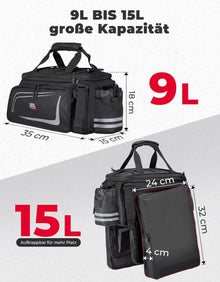 Fahrradtasche Gepäckträger 9L-15L wasserabweisend